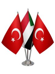 Masa Üstü Sudan Bayrağı Türk Bayrağı Üçlü Krom Direk Masa Bayrak Seti