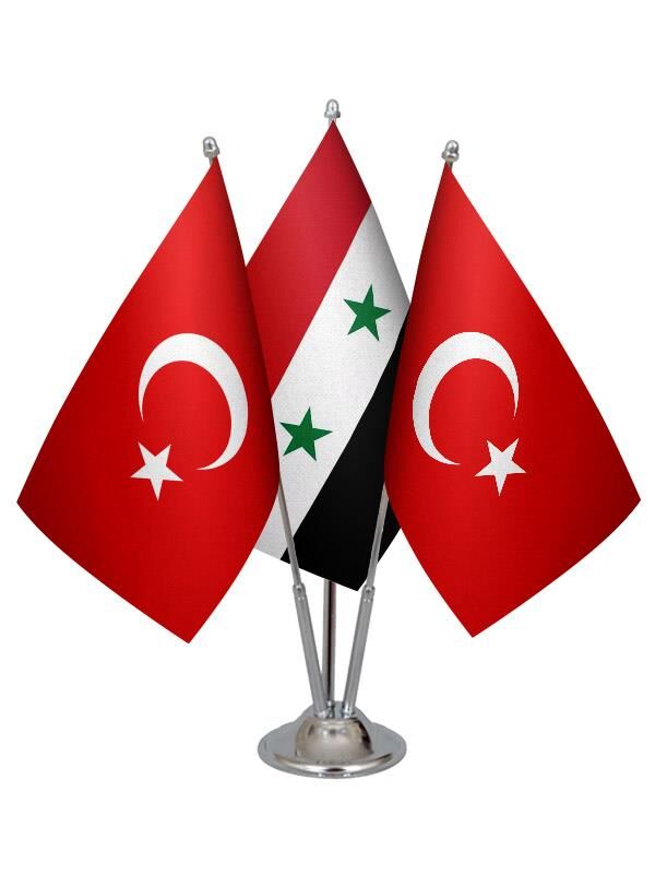 Masa Üstü Suriye Bayrağı Türk Bayrağı Üçlü Krom Direk Masa Bayrak Seti