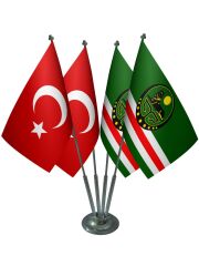 Masa Üstü Çeçenistan İçkerya Bayrağı Türk Bayrağı Dörtlü Krom Direk Masa Bayrak Seti