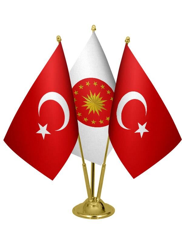Masa Üstü Cumhurbaşkanlığı Bayrağı Türk Bayrağı Üçlü Pirinç Direk Masa Bayrak Seti