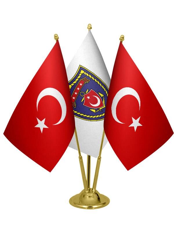 Masa Üstü Deniz Kuvvetleri Bayrağı Türk Bayrağı Üçlü Pirinç Direk Masa Bayrak Seti