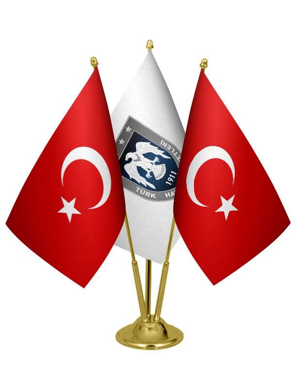 Masa Üstü Hava Kuvvetleri Bayrağı Türk Bayrağı Üçlü Pirinç Direk Masa Bayrak Seti
