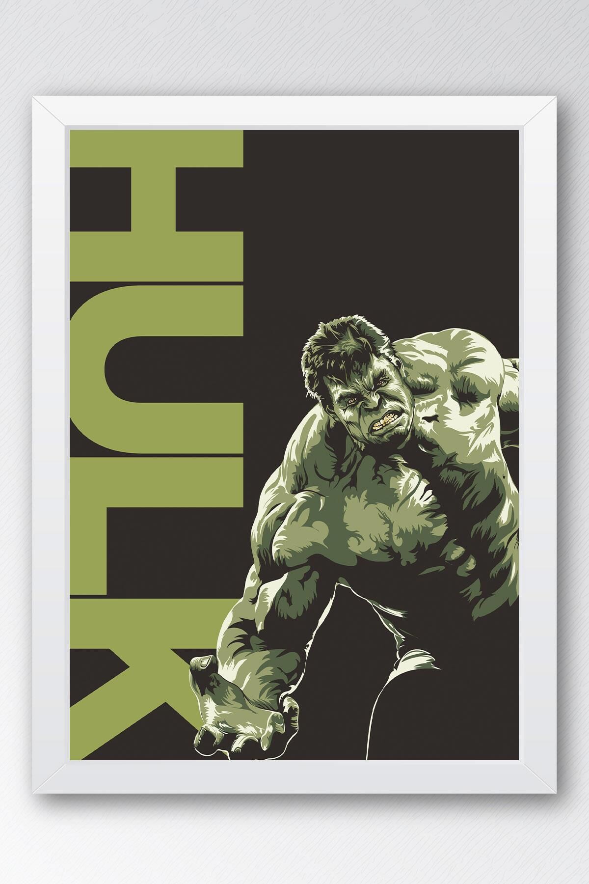 Hulk Çerçeveli Tablo - Marvel Film Posteri Tablo 15x21 - Beyaz