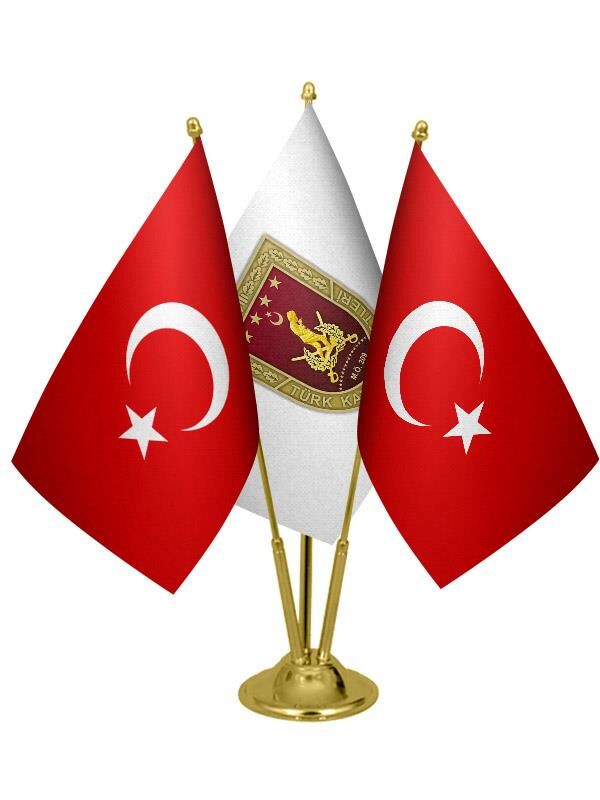 Masa Üstü Kara Kuvvetleri Bayrağı Türk Bayrağı Üçlü Pirinç Direk Masa Bayrak Seti