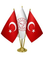 Masa Üstü Milli Eğitim Bakanlığı Bayrağı Türk Bayrağı Üçlü Pirinç Direk Masa Bayrak Seti