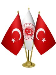 Masa Üstü Milli Savunma Bakanlığı Bayrağı Türk Bayrağı Üçlü Pirinç Direk Masa Bayrak Seti
