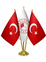 Masa Üstü Tarım Bakanlığı Bayrağı Türk Bayrağı Üçlü Pirinç Direk Masa Bayrak Seti