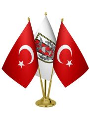 Masa Üstü Türk Silahlı Kuvvetleri Bayrağı Türk Bayrağı Üçlü Pirinç Direk Masa Bayrak Seti