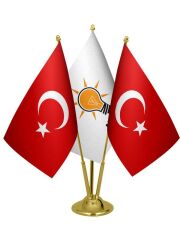 Masa Üstü Ak Parti Bayrağı Türk Bayrağı Üçlü Pirinç Direk Masa Bayrak Seti
