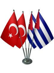 Masa Üstü Küba Bayrağı Türk Bayrağı Dörtlü Krom Direk Masa Bayrak Seti