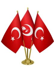 Masa Üstü Büyük Birlik Partisi Bayrağı Türk Bayrağı Üçlü Pirinç Direk Masa Bayrak Seti
