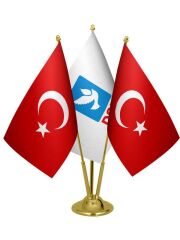 Masa Üstü DSP Bayrağı Türk Bayrağı Üçlü Pirinç Direk Masa Bayrak Seti