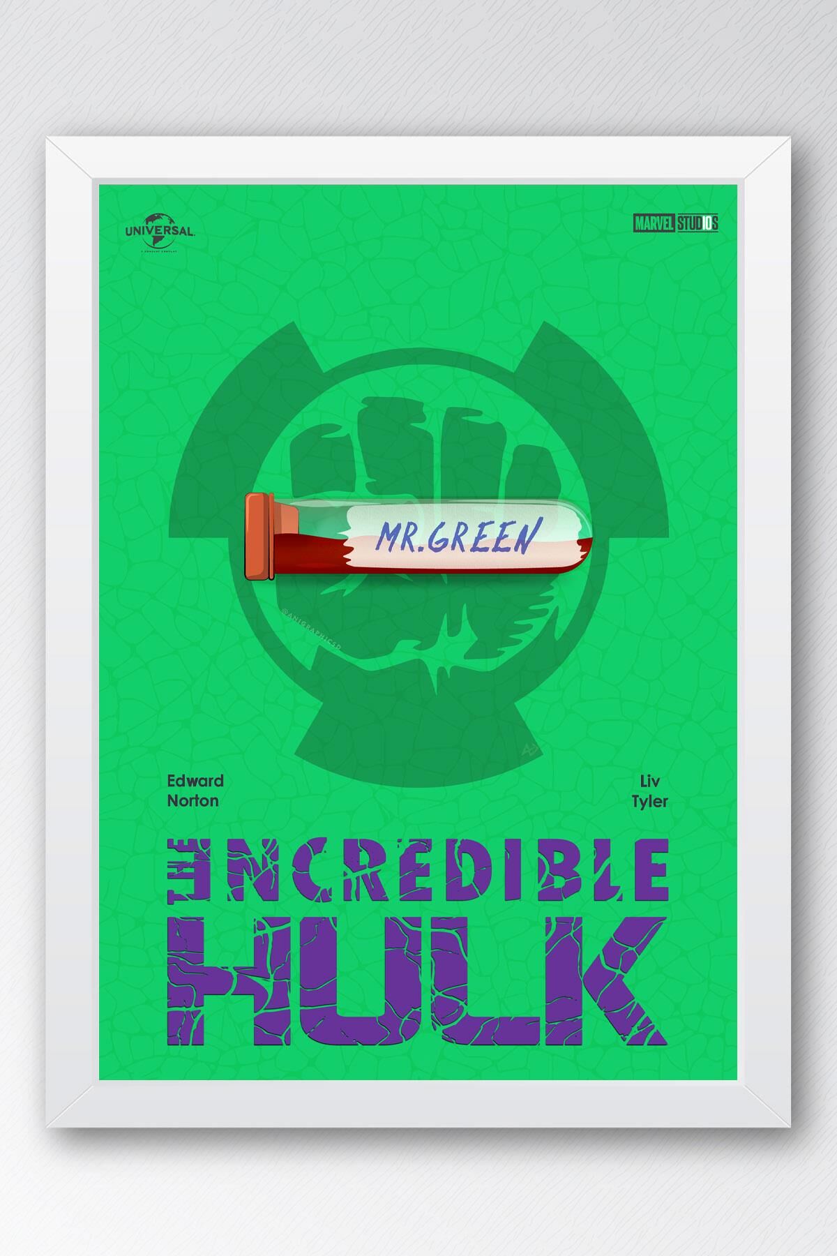 Hulk Çerçeveli Tablo - Marvel Film Posteri Tablo 50x70 - Beyaz