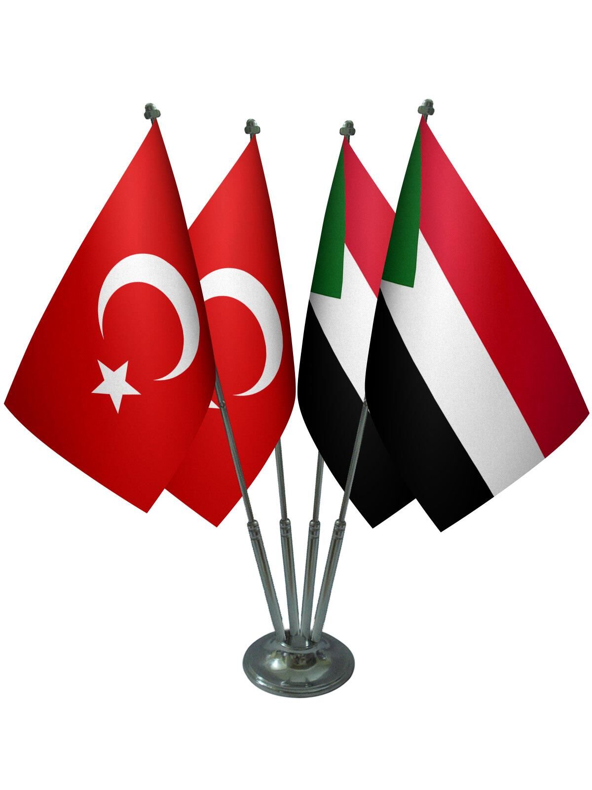 Masa Üstü Sudan Bayrağı Türk Bayrağı Dörtlü Krom Direk Masa Bayrak Seti