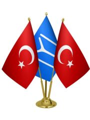 Masa Üstü Kayı Boyu Bayrağı Türk Bayrağı Üçlü Pirinç Direk Masa Bayrak Seti