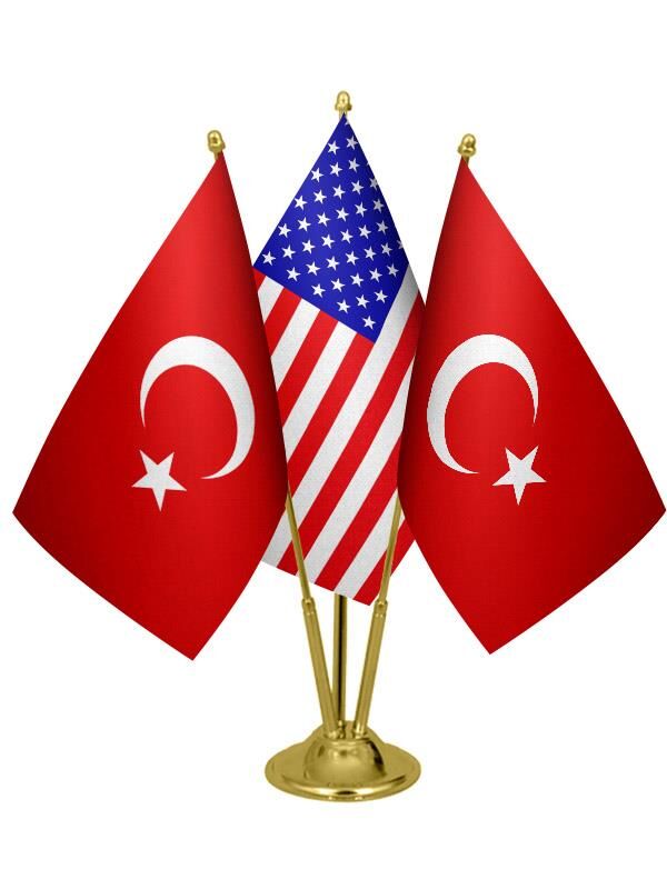 Masa Üstü Amerika Bayrağı Türk Bayrağı Üçlü Pirinç Direk Masa Bayrak Seti