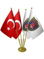 Masa Üstü Deniz Kuvvetleri Bayrağı Türk Bayrağı Dörtlü Pirinç Direk Masa Bayrak Seti