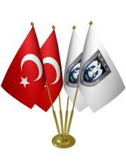 Masa Üstü Hava Kuvvetleri Bayrağı Türk Bayrağı Dörtlü Pirinç Direk Masa Bayrak Seti