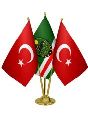 Masa Üstü Çeçenistan İçkerya Bayrağı Türk Bayrağı Üçlü Pirinç Direk Masa Bayrak Seti