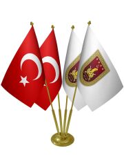 Masa Üstü Kara Kuvvetleri Bayrağı Türk Bayrağı Dörtlü Pirinç Direk Masa Bayrak Seti