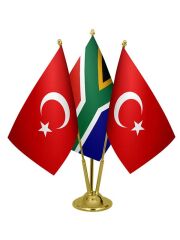 Masa Üstü Güney Afrika Bayrağı Türk Bayrağı Üçlü Pirinç Direk Masa Bayrak Seti