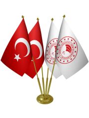 Masa Üstü Tarım ve Orman Bakanlığı Bayrağı Türk Bayrağı Dörtlü Pirinç Direk Masa Bayrak Seti