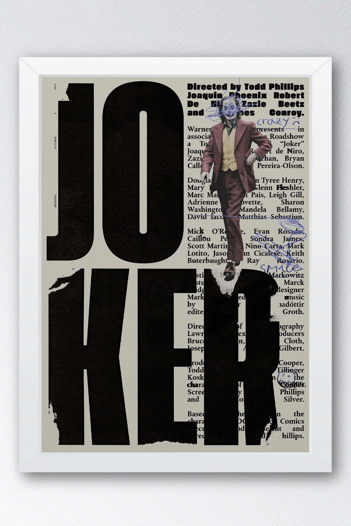 Joker Çerçeveli Tablo - Film Posteri Tablo 35x50 - Beyaz