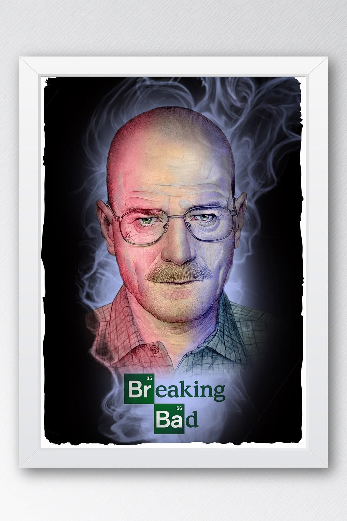 Breaking Bad Çerçeveli Tablo - Dizi Afişi Walter White Poster Tablo 15x21 - Beyaz