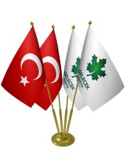 Masa Üstü Gelecek Partisi Bayrağı Türk Bayrağı Dörtlü Pirinç Direk Masa Bayrak Seti
