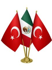 Masa Üstü Meksika Bayrağı Türk Bayrağı Üçlü Pirinç Direk Masa Bayrak Seti