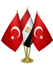 Masa Üstü Mısır Bayrağı Türk Bayrağı Üçlü Pirinç Direk Masa Bayrak Seti