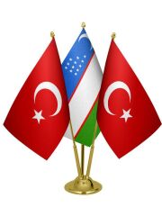 Masa Üstü Özbekistan Bayrağı Türk Bayrağı Üçlü Pirinç Direk Masa Bayrak Seti