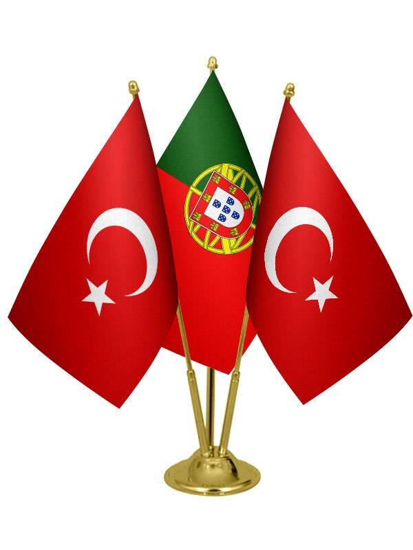 Masa Üstü Portekiz Bayrağı Türk Bayrağı Üçlü Pirinç Direk Masa Bayrak Seti