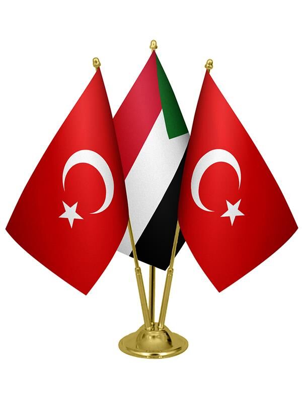 Masa Üstü Sudan Bayrağı Türk Bayrağı Üçlü Pirinç Direk Masa Bayrak Seti