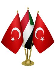 Masa Üstü Sudan Bayrağı Türk Bayrağı Üçlü Pirinç Direk Masa Bayrak Seti