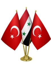Masa Üstü Suriye Bayrağı Türk Bayrağı Üçlü Pirinç Direk Masa Bayrak Seti