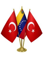 Masa Üstü Venezuella Bayrağı Türk Bayrağı Üçlü Pirinç Direk Masa Bayrak Seti