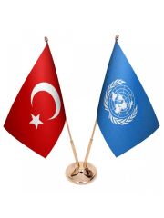 Masa Üstü Birleşmiş Milletler Bayrağı Türk Bayrağı İkili Pirinç Direk Masa Bayrak Seti