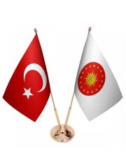Masa Üstü Cumhurbaşkanlığı Bayrağı Türk Bayrağı İkili Pirinç Direk Masa Bayrak Seti