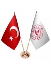 Masa Üstü İçişleri Bakanlığı Bayrağı Türk Bayrağı İkili Pirinç Direk Masa Bayrak Seti