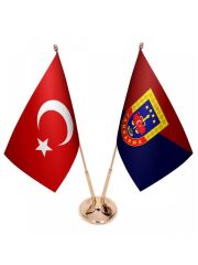 Masa Üstü Jandarma Bayrağı Türk Bayrağı İkili Pirinç Direk Masa Bayrak Seti