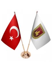 Masa Üstü Kara Kuvvetleri Bayrağı Türk Bayrağı İkili Pirinç Direk Masa Bayrak Seti