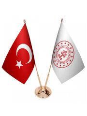 Masa Üstü Kültür Bakanlığı Bayrağı Türk Bayrağı İkili Pirinç Direk Masa Bayrak Seti