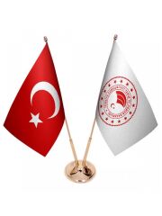 Masa Üstü Tarım Bakanlığı Bayrağı Türk Bayrağı İkili Pirinç Direk Masa Bayrak Seti