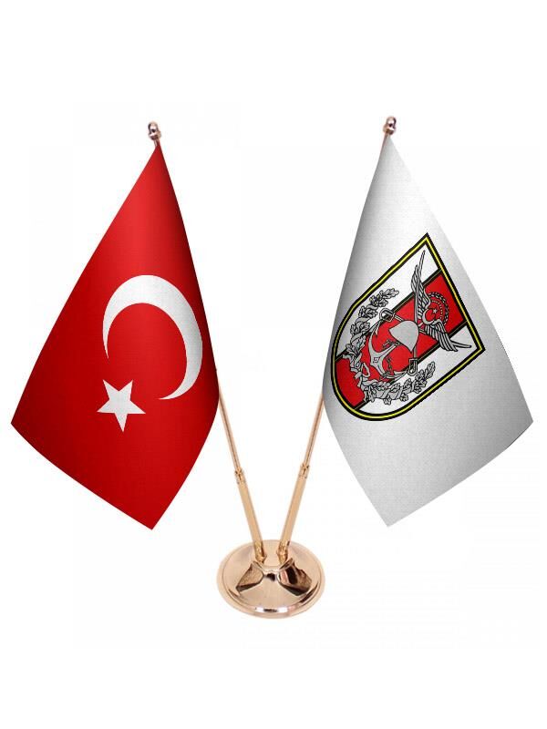 Masa Üstü Türk Silahlı Kuvvetleri Bayrağı Türk Bayrağı İkili Pirinç Direk Masa Bayrak Seti