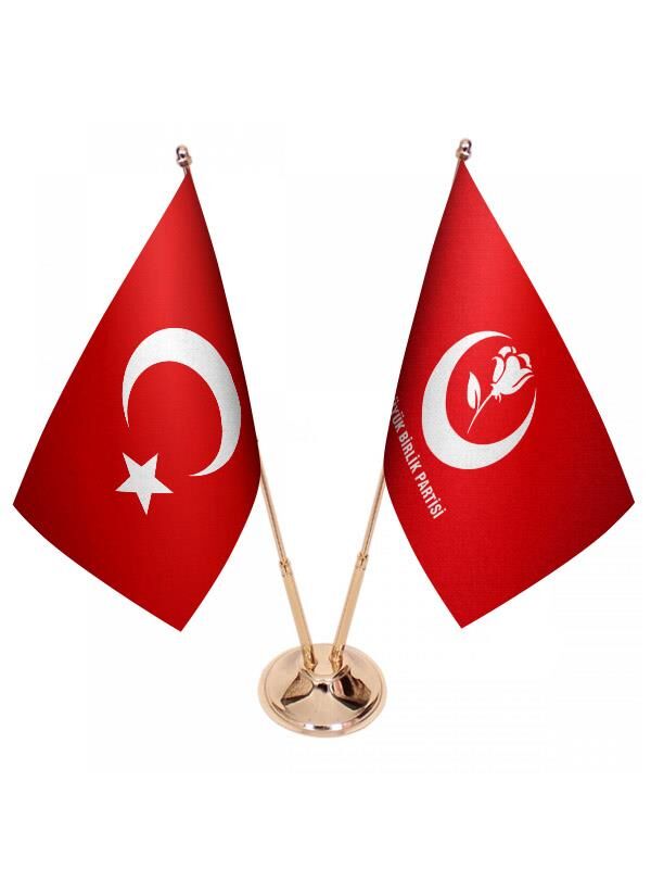 Masa Üstü Büyük Birlik Partisi Bayrağı Türk Bayrağı İkili Pirinç Direk Masa Bayrak Seti