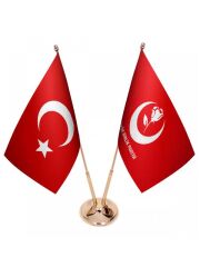 Masa Üstü Büyük Birlik Partisi Bayrağı Türk Bayrağı İkili Pirinç Direk Masa Bayrak Seti