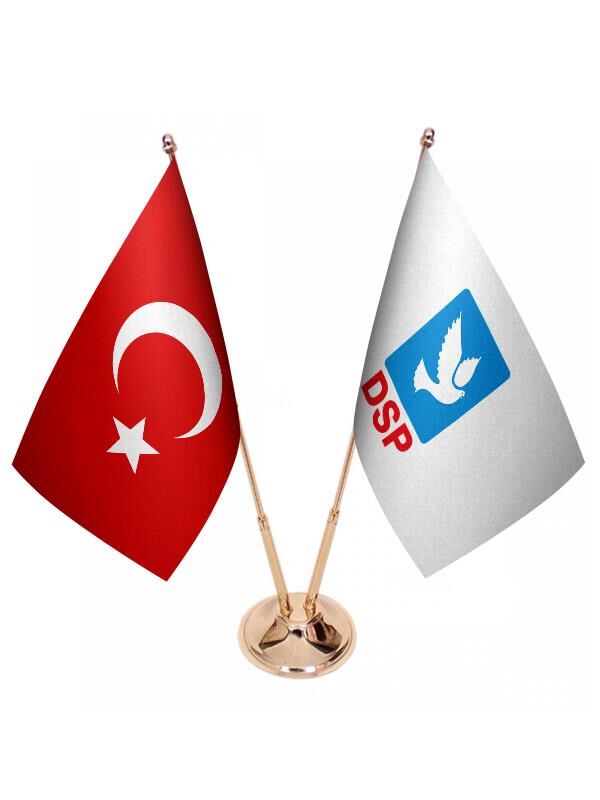 Masa Üstü DSP Bayrağı Türk Bayrağı İkili Pirinç Direk Masa Bayrak Seti