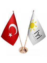 Masa Üstü İyi Parti Bayrağı Türk Bayrağı İkili Pirinç Direk Masa Bayrak Seti