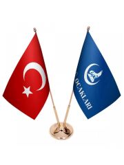 Masa Üstü Ülkü Ocakları Bayrağı Türk Bayrağı İkili Pirinç Direk Masa Bayrak Seti